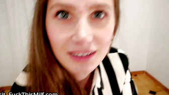 Blonde MILF Sucks Cock in Striped Shirt POV Blowjob