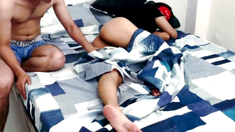 Scantily Clad Stepsister Sucks Cock Upside Down on Bed