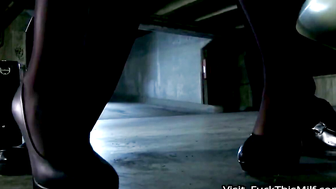 Blonde MILF Sucks Cock on Car Hood in Parking Garage
