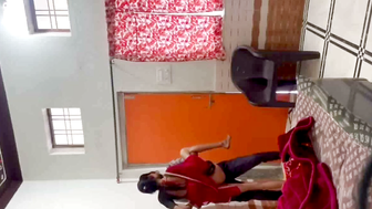 Indian Bhabhi in Red Saree Sucks Cock and Gets Fucked on Bed