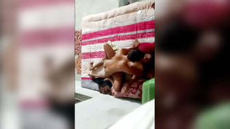 Desi Couple Raw Bedroom Sex on Pink Striped Mattress