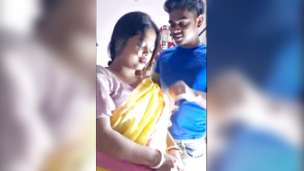 Young Desi Girl in Yellow Saree Teasing Boyfriend with Bra Reveal