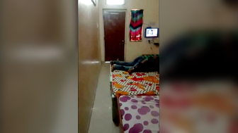 Indian Couple Fucking on Colorful Bed in Bedroom