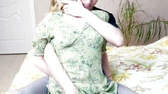 Blonde Classmate in Floral Dress Gets Sucked on Bed