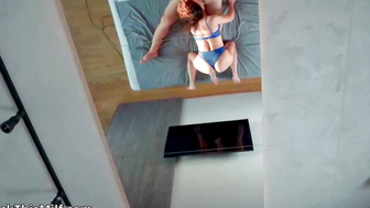 Hot MILF in Blue Lingerie Deepthroats Cock on Morning Bed