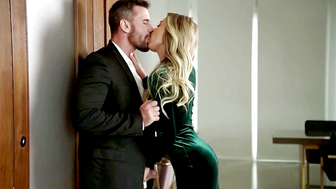 Blonde in Green Velvet Dress Gets Deepthroat and Ass Fucked by Boss