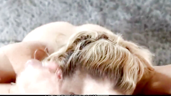 Blonde MILF in Red Top Sucks Cock and Watches Lesbian Sex