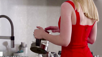 Blonde MILF Deepthroats Young Guy's Cock in Kitchen