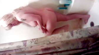 Busty Blonde Mom Shaves Pussy in Bathtub While Son Watches Hidden Cam