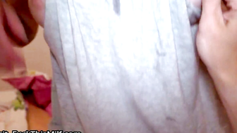 Cute Brunette Sucks Cock in Grey Tank Top POV Morning Sex