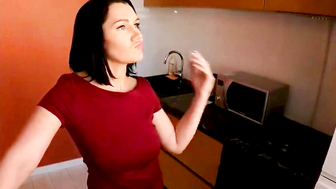 Stepson Handcuffs Mom in Kitchen Then Deepthroats Blindfolded Wife on Bed