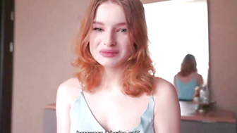 Redhead Stepsister in Blue Top and Black Skirt Gets Fucked on Bed