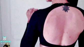 Tattooed Trans Girlfriend Deepthroats Cock in Black Top
