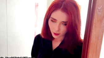 Redhead Sophie Strauss Deepthroats Cock in Black Lingerie