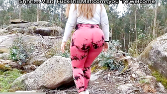 Big Ass Blonde in Pink Leggings Gets Rough Outdoor Fuck