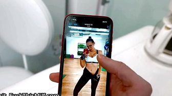 Abigail Mac Takes Off Black Sports Bra to Show Big Tits on Bed