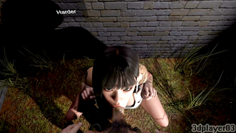 Tattooed Anime Girl Deepthroats Cock in Dark Alley with anal