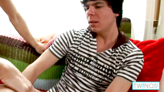 Dominic G Sucks Pink Dildo in Kevin A's Mouth on Couch