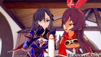 Genshin Impact 3 Way Amber and Mona pov 3D Cartoon