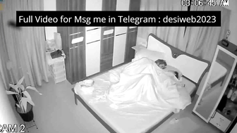 Night Vision CCTV Cam Captures Couple Hot Sex Under White Sheets in Bedroom