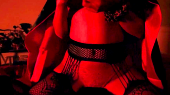 Elena Materly Sucks Cock in Red Lingerie and Fishnets