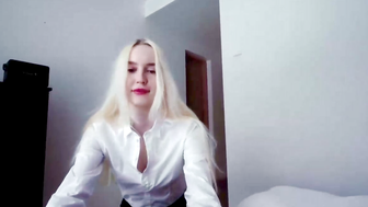 Cute Blonde Secretary Sucks Cock in White Shirt and Pantyhose
