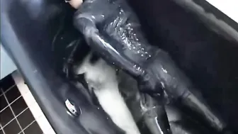 bathing into cum encased inside pvc