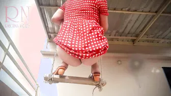 Depraved Housewife Swinging with Lingerie on a Swing