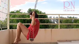 Adorable Housewife has Fun without Underwear on the Swing Bimbo Swings and