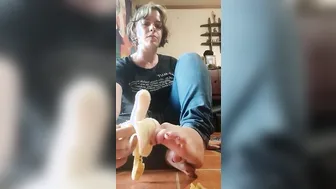 Peels a Banana with her Feet and Takes a Gigantic Bite