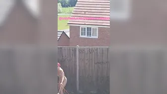 Pervert creepy neighbour films goddess MILF inside garden