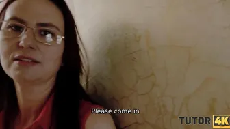 TUTOR4K. Classy tutor with natural jugs dragged inside sex with schoolgirl