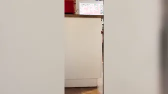 Spying vulgar cunt with mouth watching porn and masturbating under table