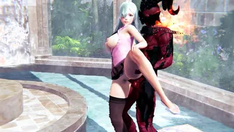Princess Elizabeth and Demon Perky Plowed into a Outdoor Bath Tub Anime 3d