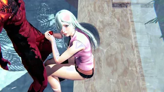 Princess Elizabeth and Demon Perky Plowed into a Outdoor Bath Tub Anime 3d