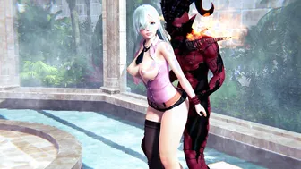 Princess Elizabeth and Demon Perky Plowed into a Outdoor Bath Tub Anime 3d