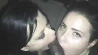 three girls shares a big black cock