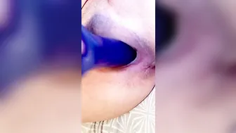 Nympho Wifey Fucks herself with a Huge Blue Vibrator while Hubby is