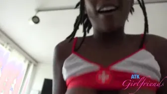 African nurse with creamy twat blows and fucks chinese dick (Amateur point of view)