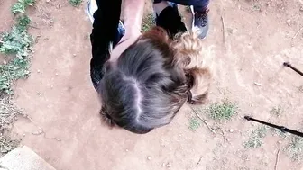 Outside oral sex with pigtails