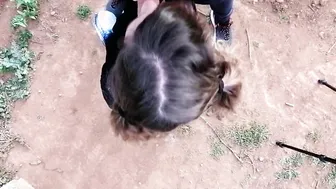 Outside oral sex with pigtails