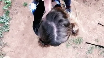 Outside oral sex with pigtails