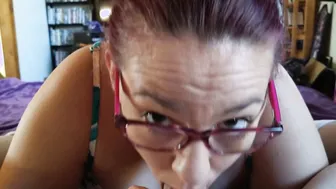 Close up pov Oral Sex from Amateur Ex-Wife with Red Lips and Glasses.