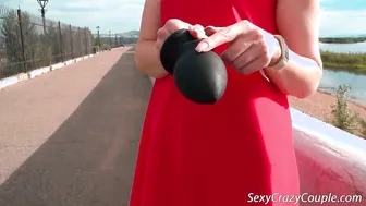Tiffany walk on promenade with gigantic anal plug inside her