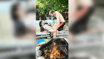 Fireside Riding - milf Blows and Ride Penis Outdoor next to Fire