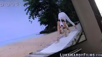 Spandex Clad British cougar doing Yoga