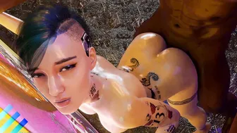 Cyberpunk Judy Alvarez Standing Doggy Style Nailed into the Rain Blacked