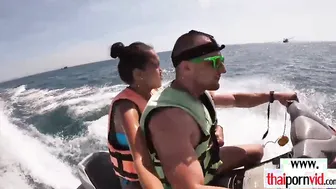 Amateur Thai 18 Cherry sucking off a huge white cock on a jet