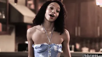 Interracial Lesbians porn video – Gigantic melons MILF makes african stepniece suck breasts and lick