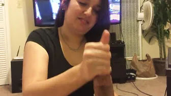 Gagging and sucking off on my dick while we see the